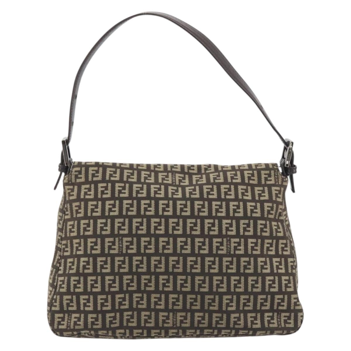 FENDI Zucchino Canvas Mamma Baguette Shoulder Bag Brown Auth 197310V