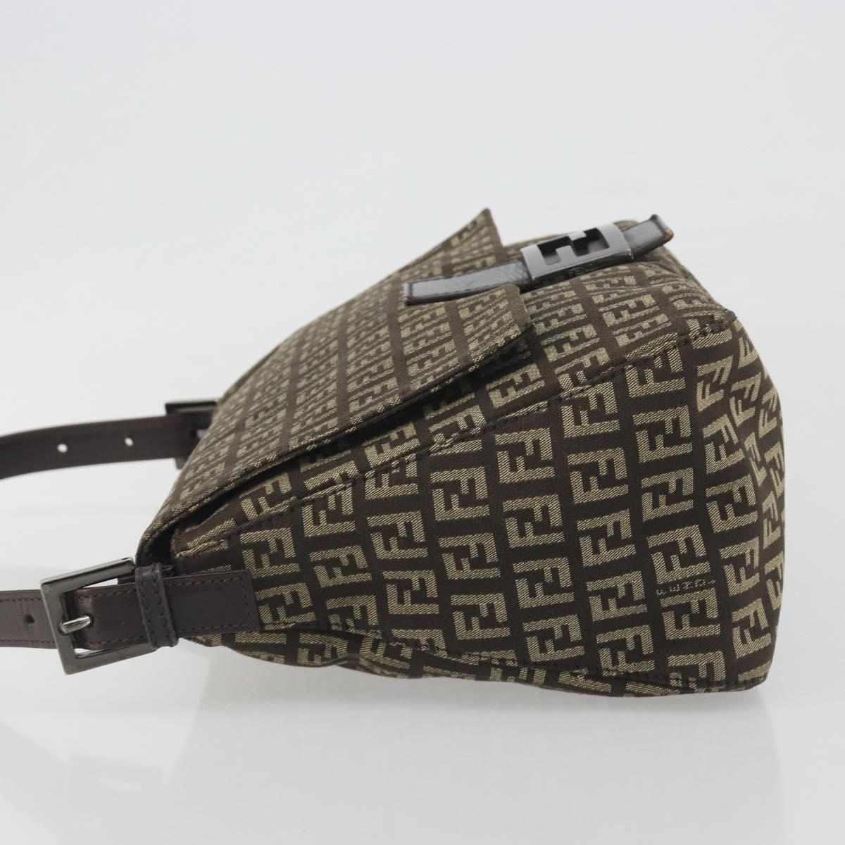 FENDI Zucchino Canvas Mamma Baguette Shoulder Bag Brown Auth 197310V