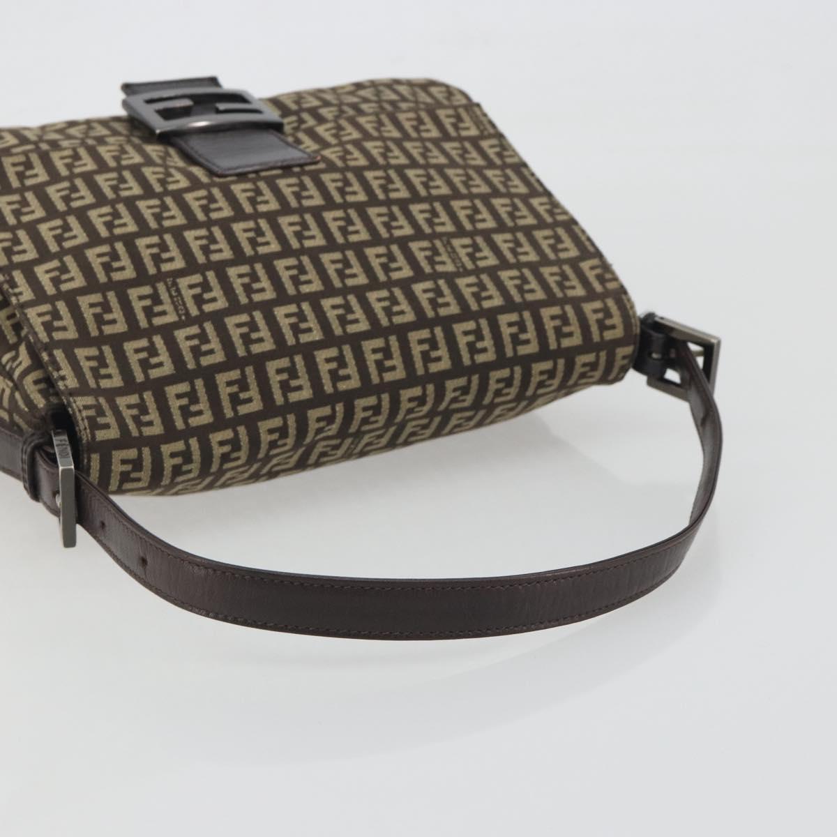 FENDI Zucchino Canvas Mamma Baguette Shoulder Bag Brown Auth 197310V
