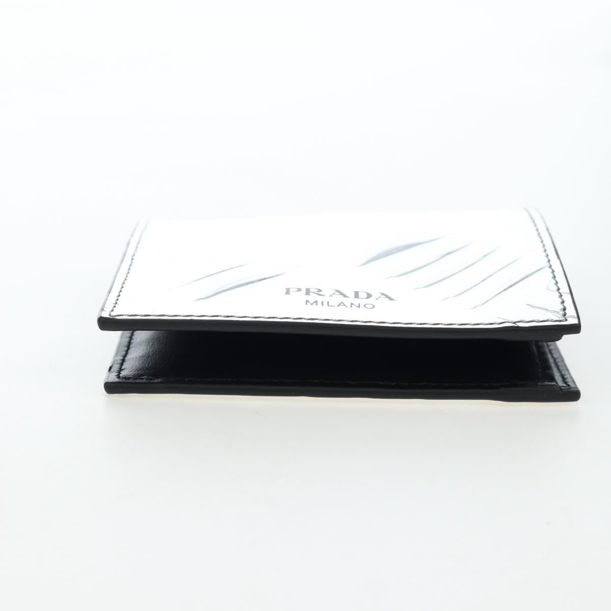 PRADA Bifold Wallet Brushed leather Silver Auth 197314M