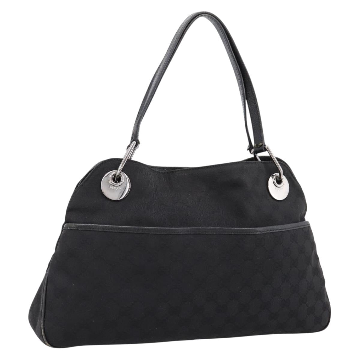 GUCCI GG Canvas Tote Bag Black Silver 121023 Auth 197315A