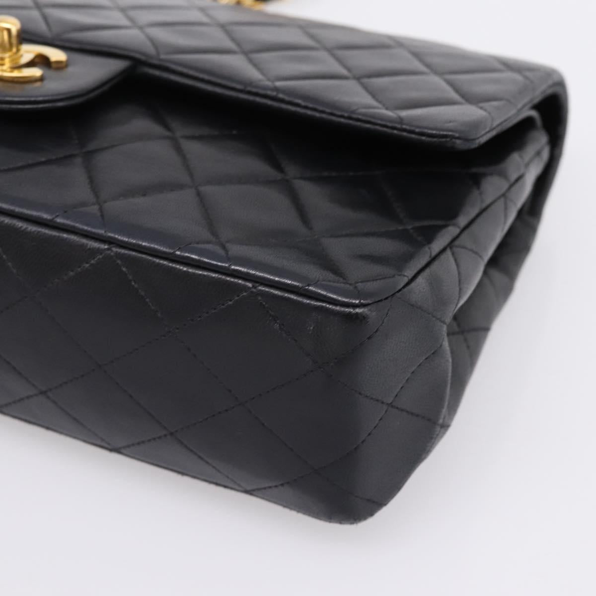 CHANEL Matelasse 25 Chain Shoulder Bag Lamb Skin Black Gold CC Auth 197319SAM
