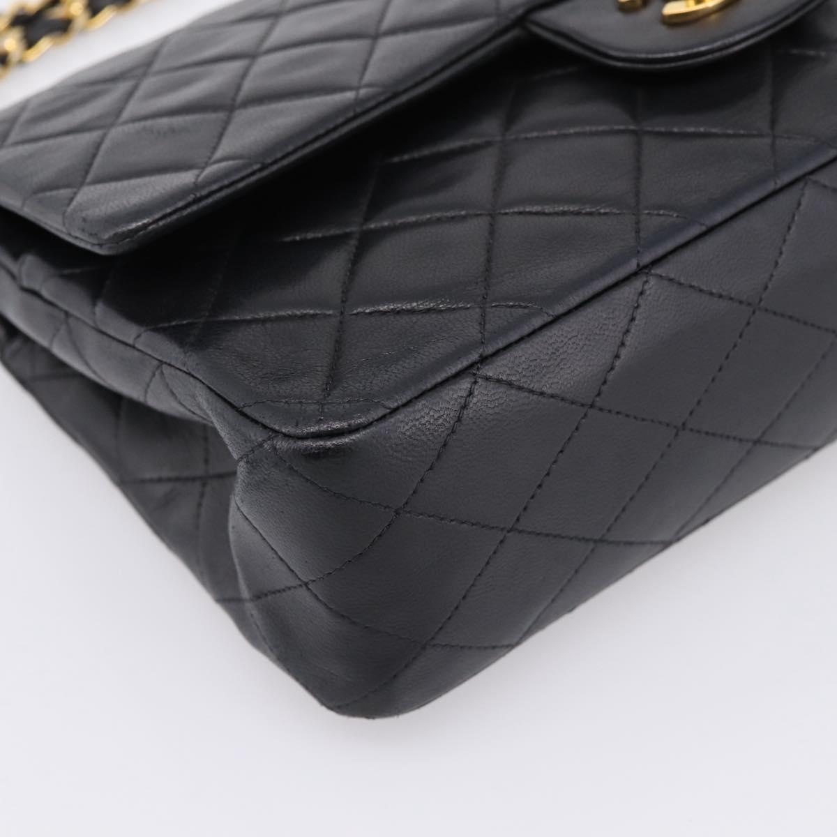 CHANEL Matelasse 25 Chain Shoulder Bag Lamb Skin Black Gold CC Auth 197319SAM
