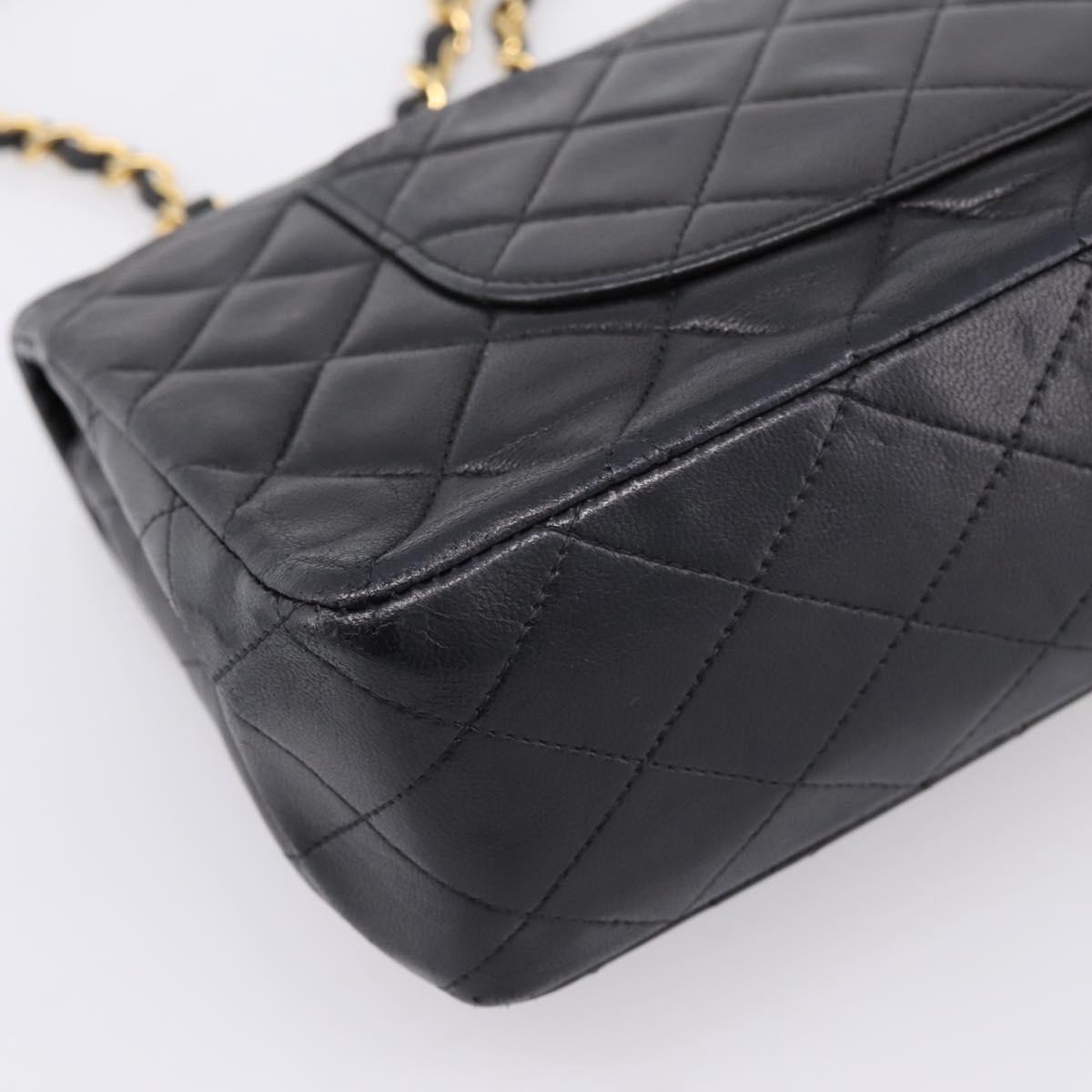 CHANEL Matelasse 25 Chain Shoulder Bag Lamb Skin Black Gold CC Auth 197319SAM