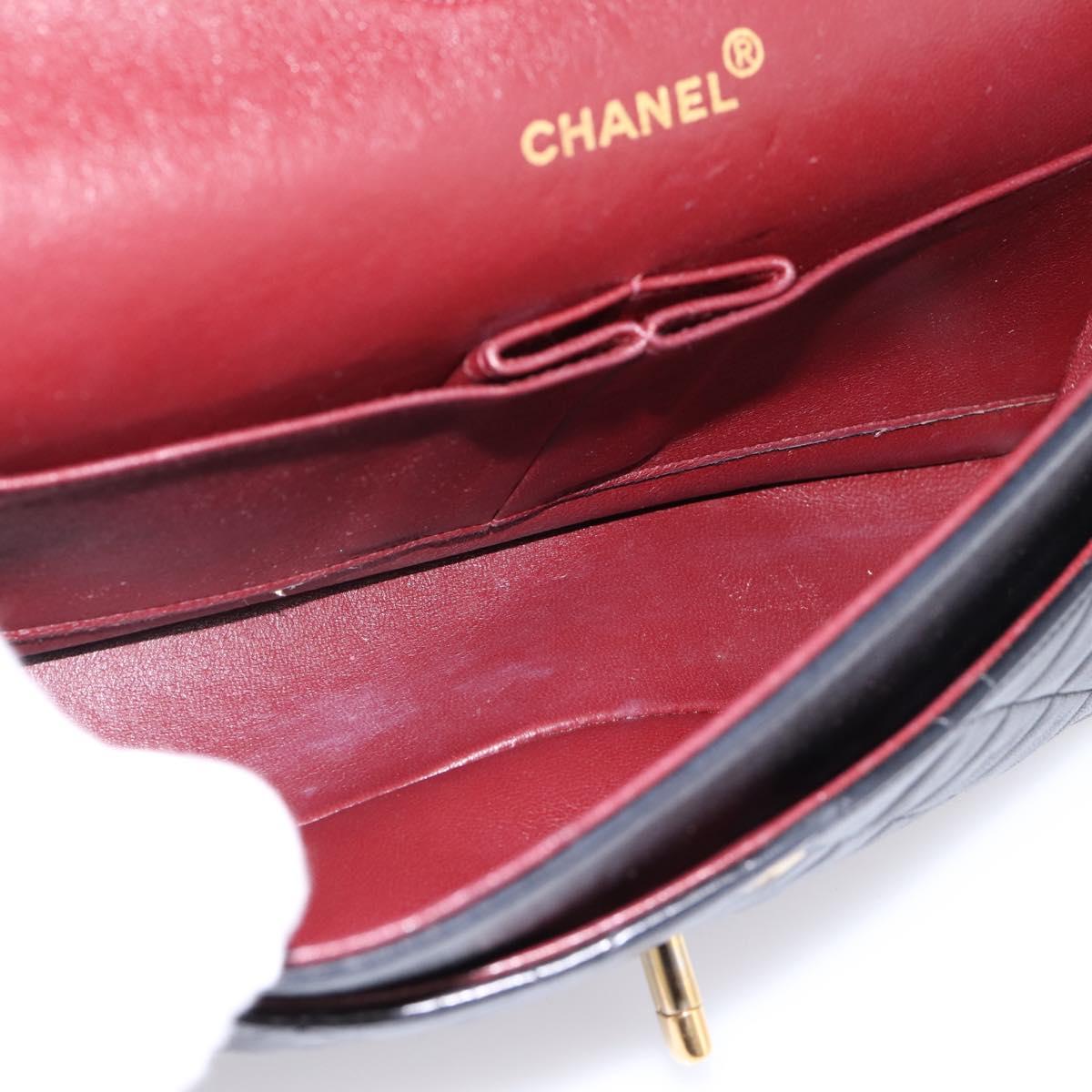 CHANEL Matelasse 25 Chain Shoulder Bag Lamb Skin Black Gold CC Auth 197319SAM