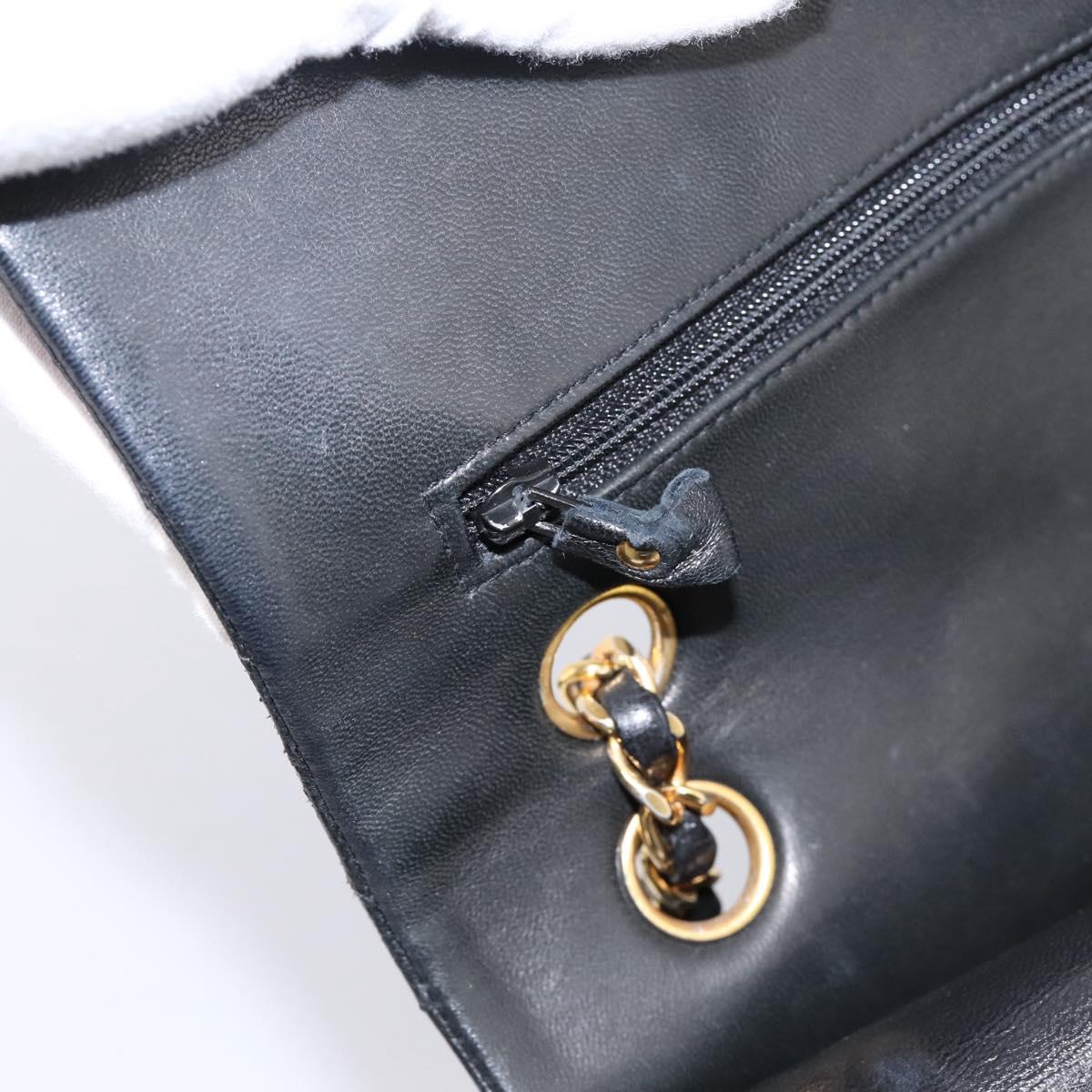 CHANEL Matelasse 25 Chain Shoulder Bag Lamb Skin Black Gold CC Auth 197319SAM