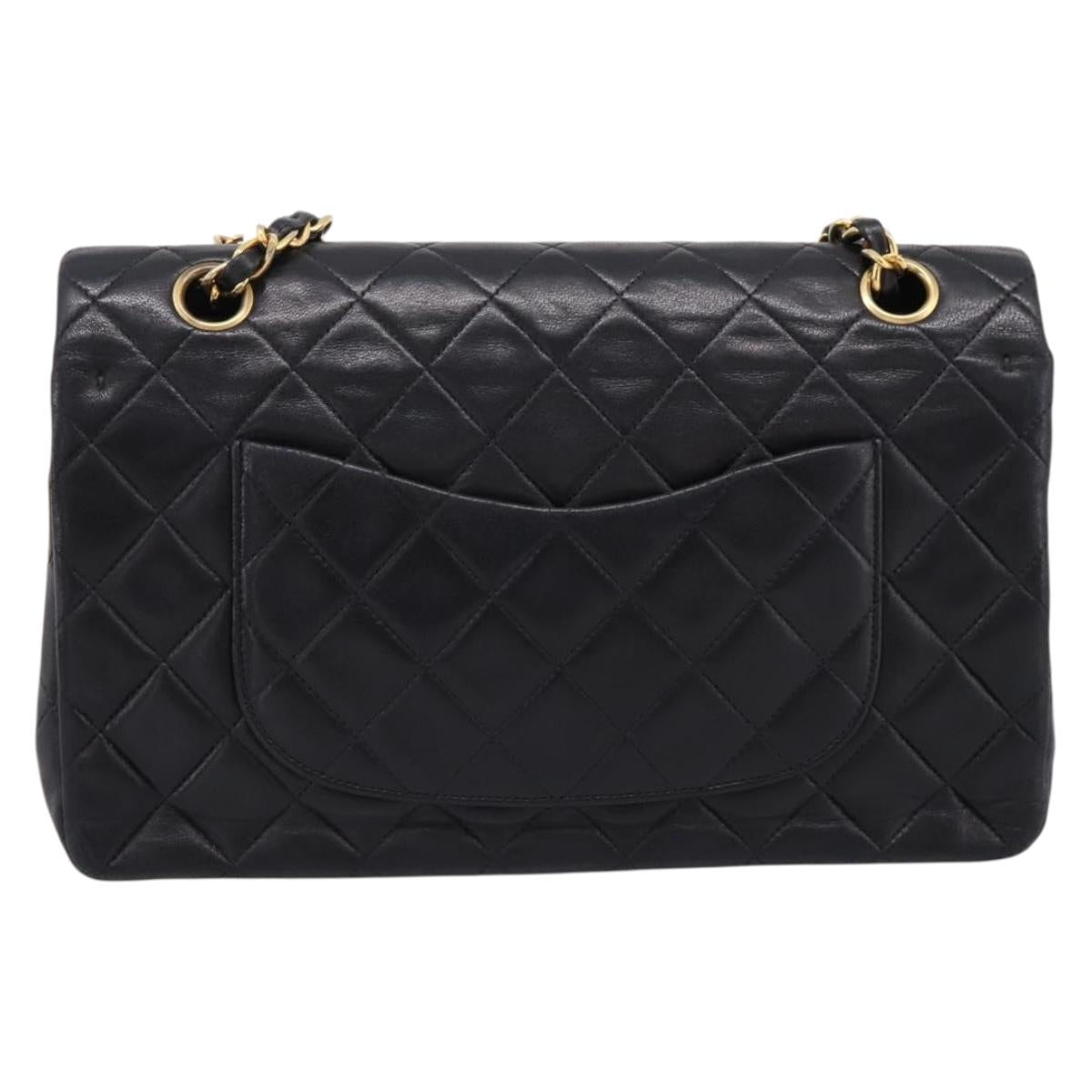 CHANEL Matelasse 25 Chain Shoulder Bag Lamb Skin Black Gold CC Auth 197319SAM