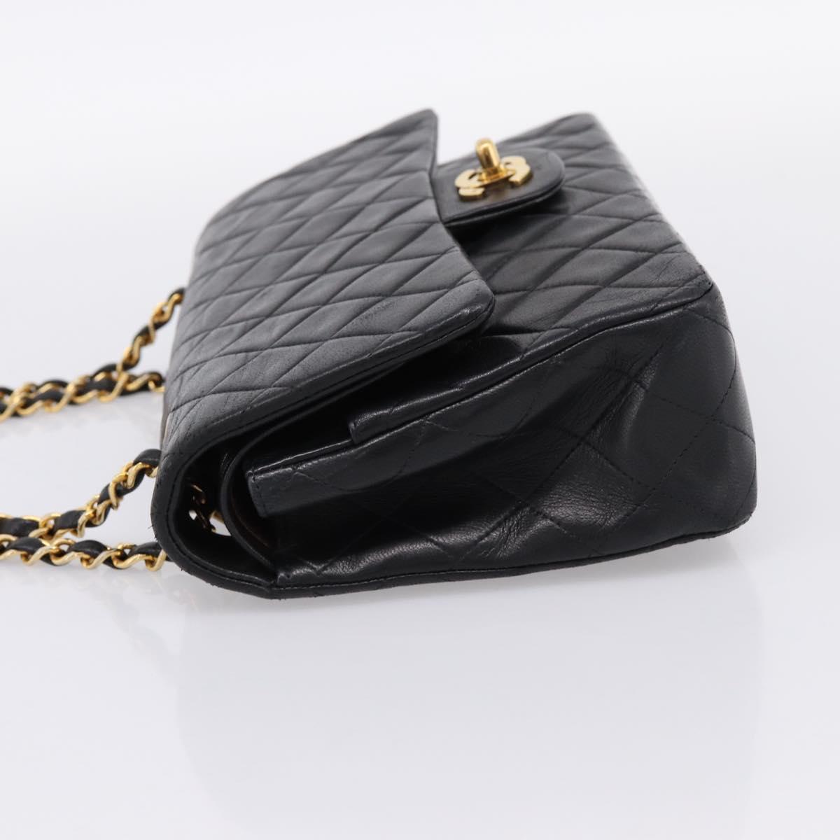 CHANEL Matelasse 25 Chain Shoulder Bag Lamb Skin Black Gold CC Auth 197319SAM