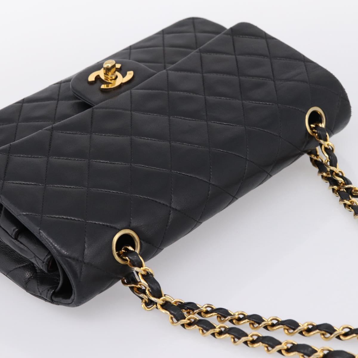 CHANEL Matelasse 25 Chain Shoulder Bag Lamb Skin Black Gold CC Auth 197319SAM