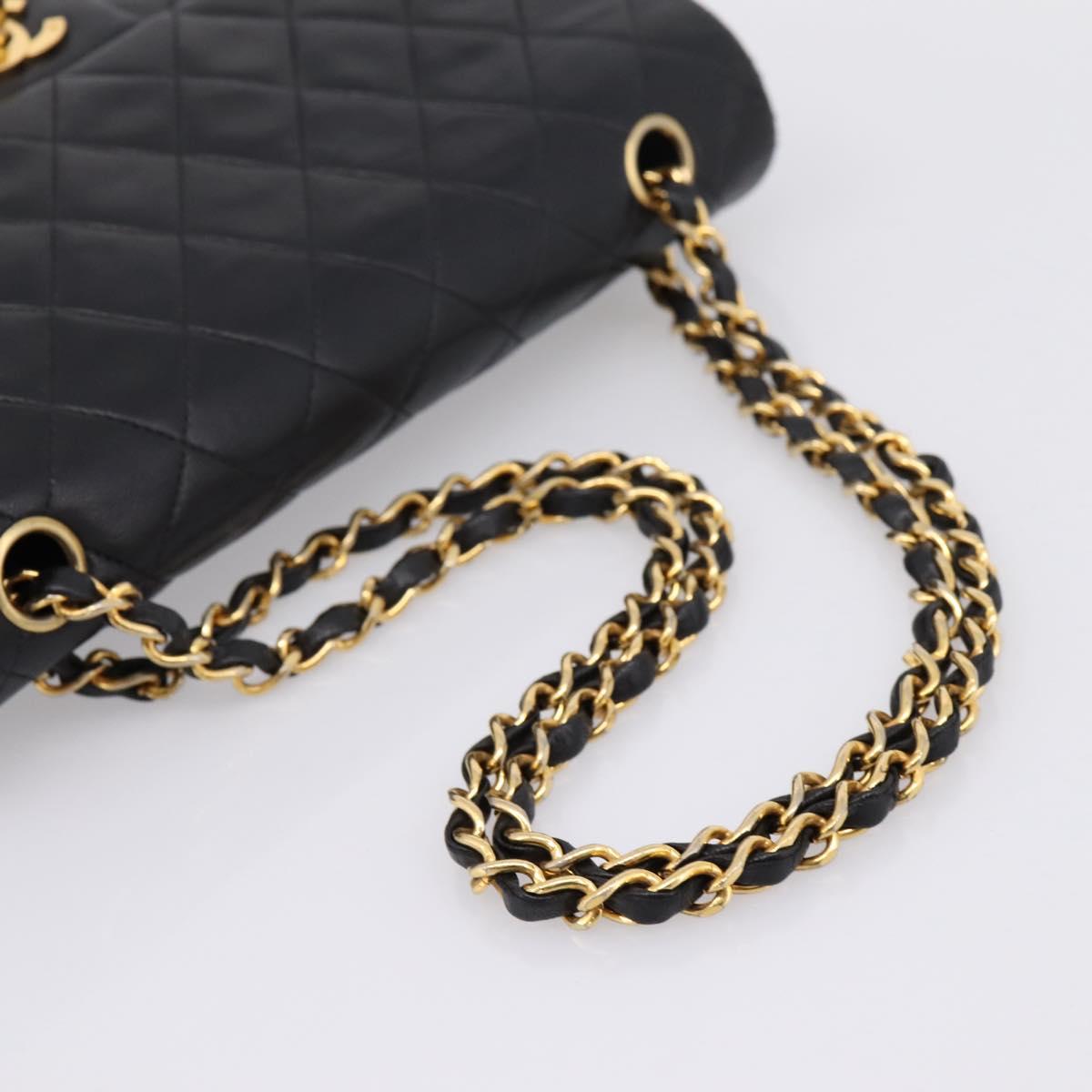 CHANEL Matelasse 25 Chain Shoulder Bag Lamb Skin Black Gold CC Auth 197319SAM