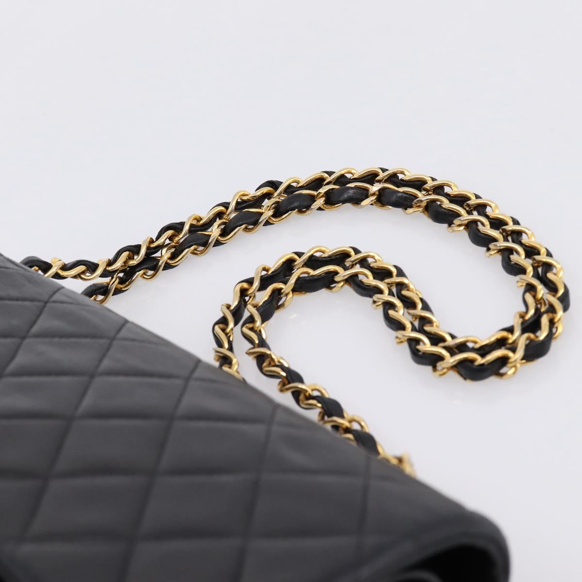 CHANEL Matelasse 25 Chain Shoulder Bag Lamb Skin Black Gold CC Auth 197319SAM