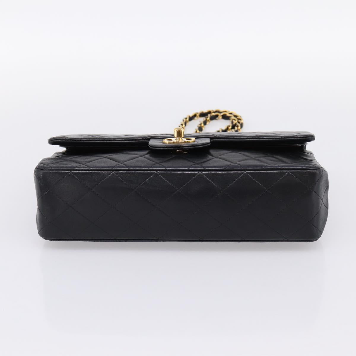 CHANEL Matelasse 25 Chain Shoulder Bag Lamb Skin Black Gold CC Auth 197319SAM