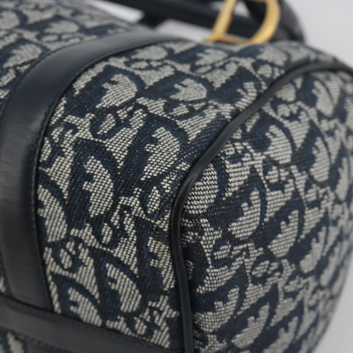Christian Dior Trotter Canvas Boston Bag Navy Gold Auth 197320V