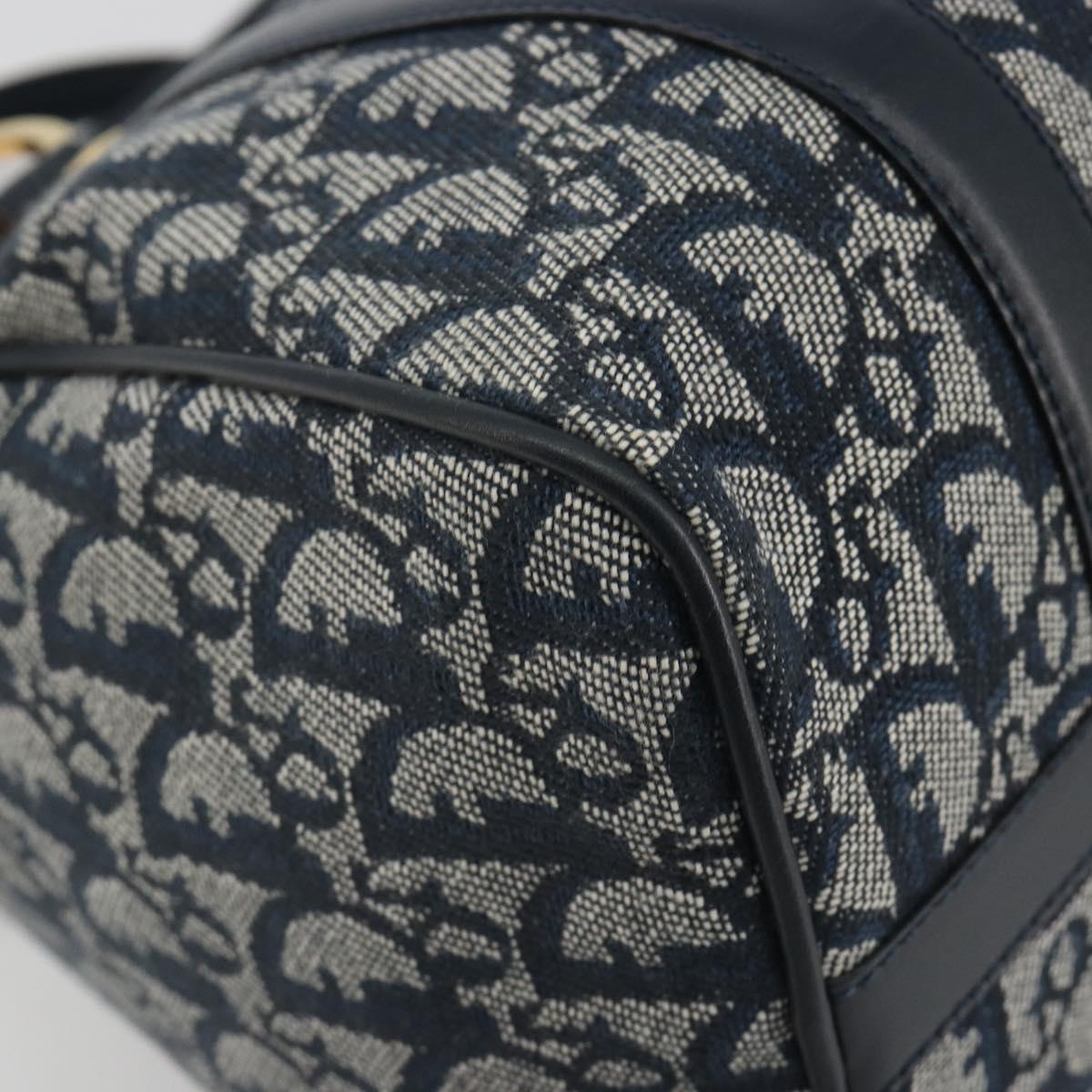 Christian Dior Trotter Canvas Boston Bag Navy Gold Auth 197320V
