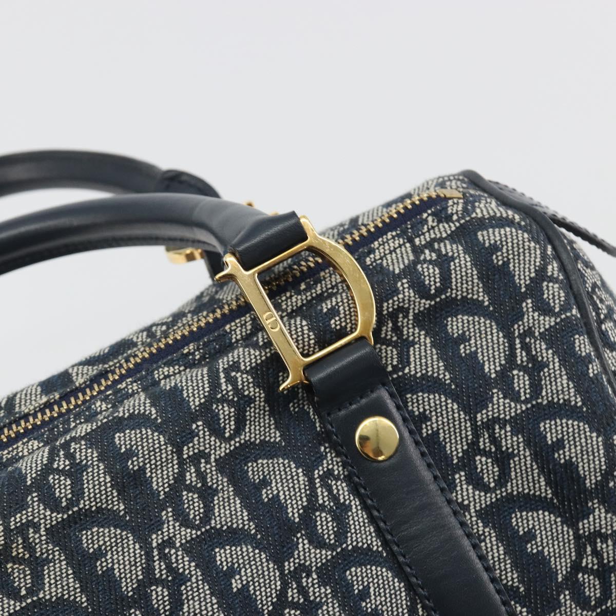 Christian Dior Trotter Canvas Boston Bag Navy Gold Auth 197320V