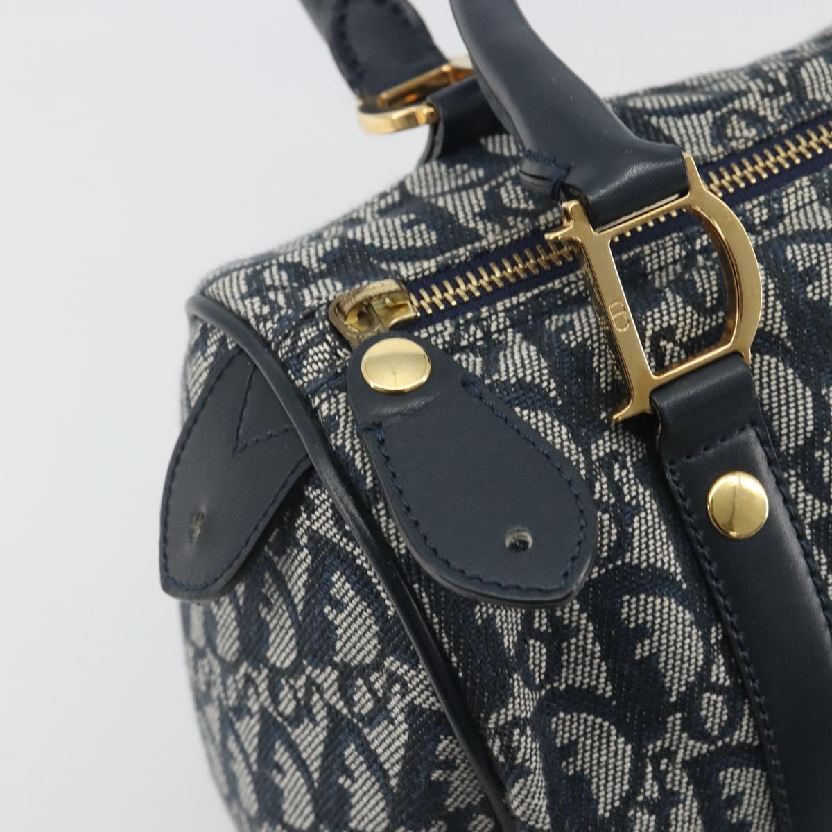 Christian Dior Trotter Canvas Boston Bag Navy Gold Auth 197320V