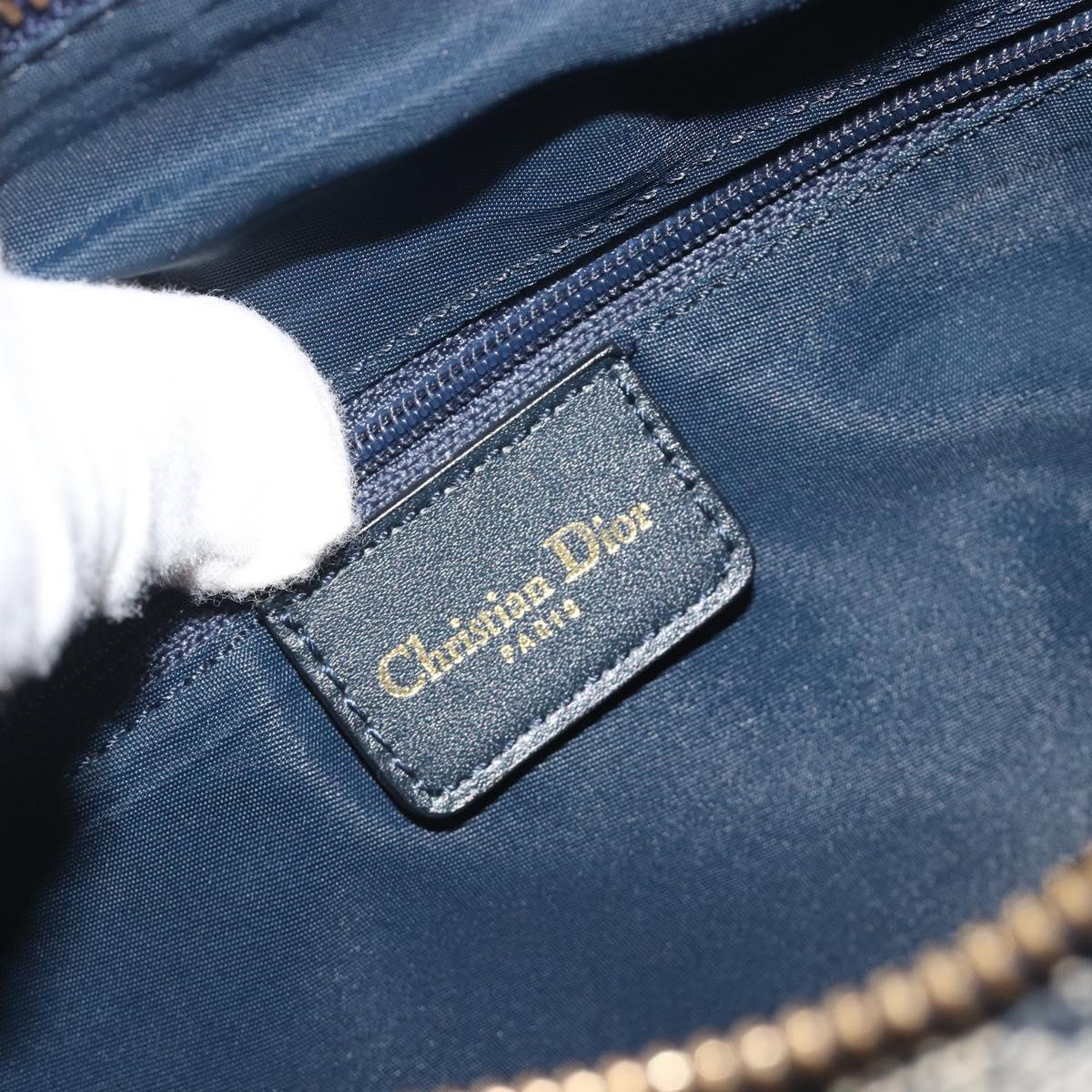 Christian Dior Trotter Canvas Boston Bag Navy Gold Auth 197320V