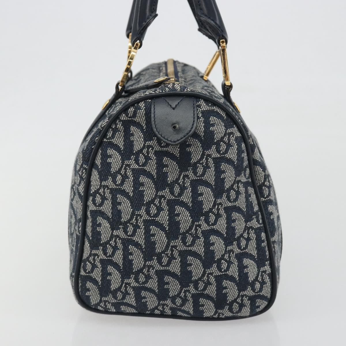 Christian Dior Trotter Canvas Boston Bag Navy Gold Auth 197320V