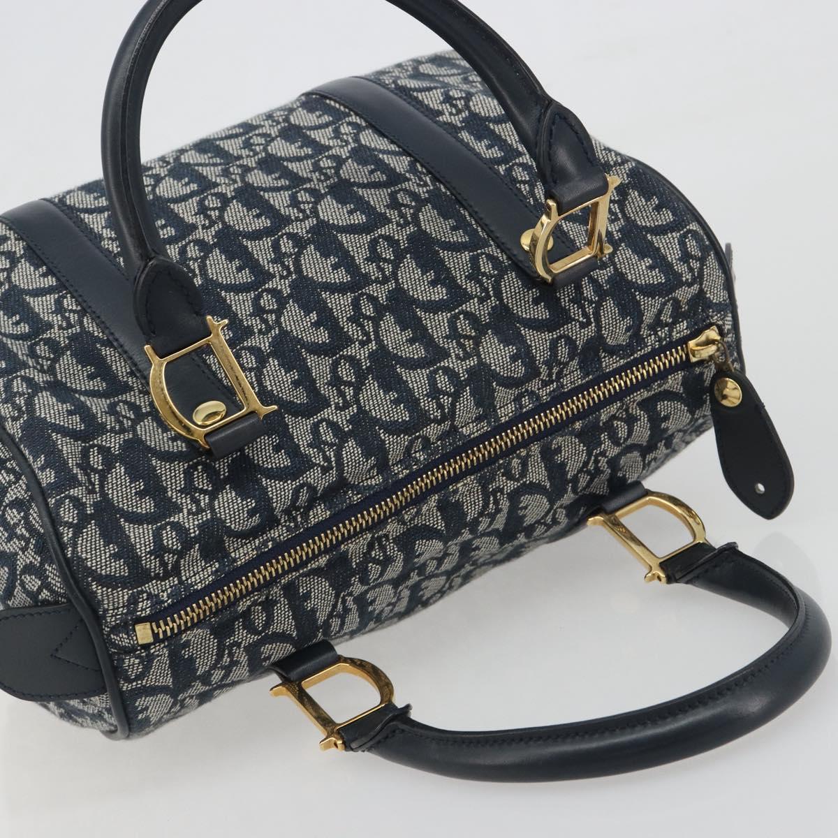 Christian Dior Trotter Canvas Boston Bag Navy Gold Auth 197320V