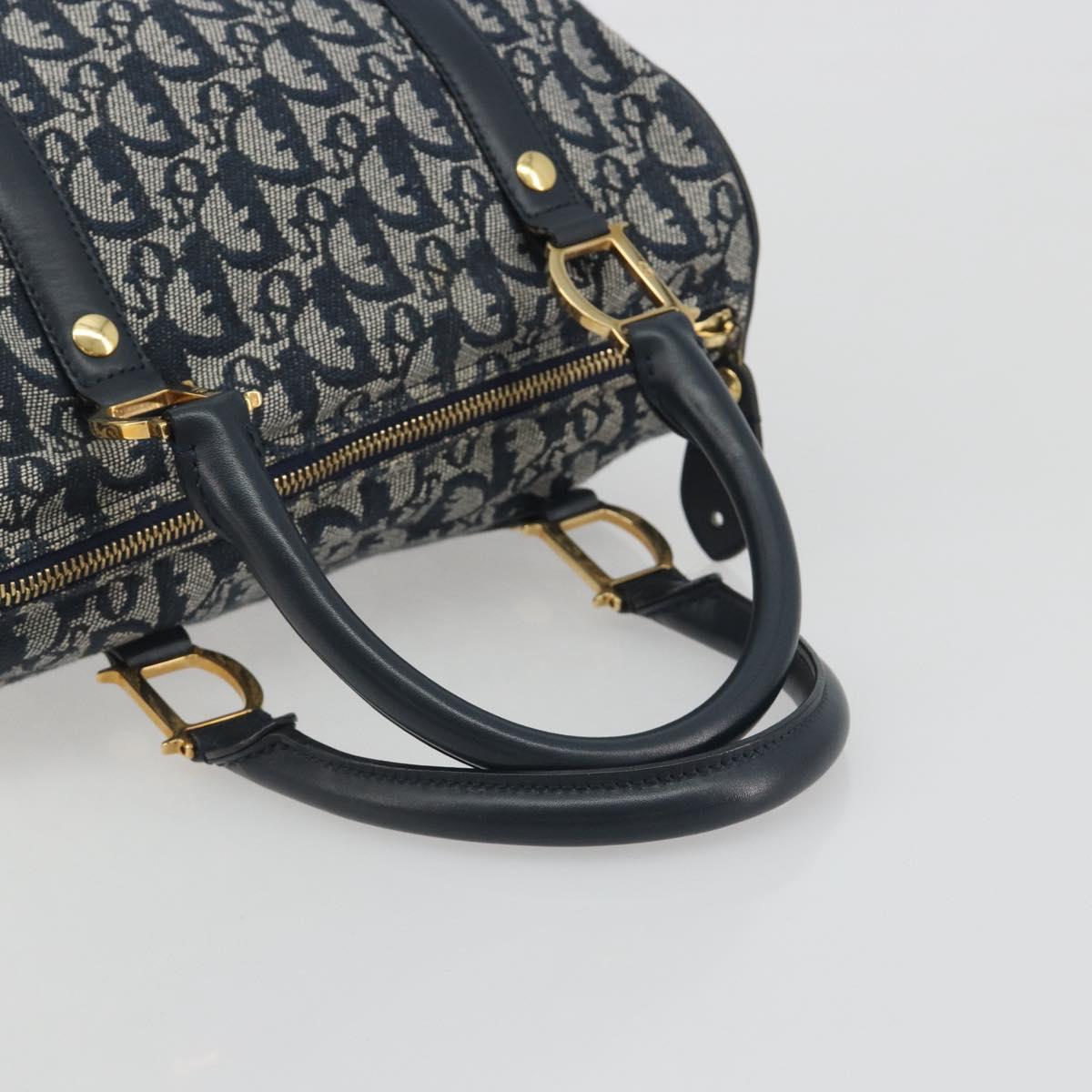 Christian Dior Trotter Canvas Boston Bag Navy Gold Auth 197320V