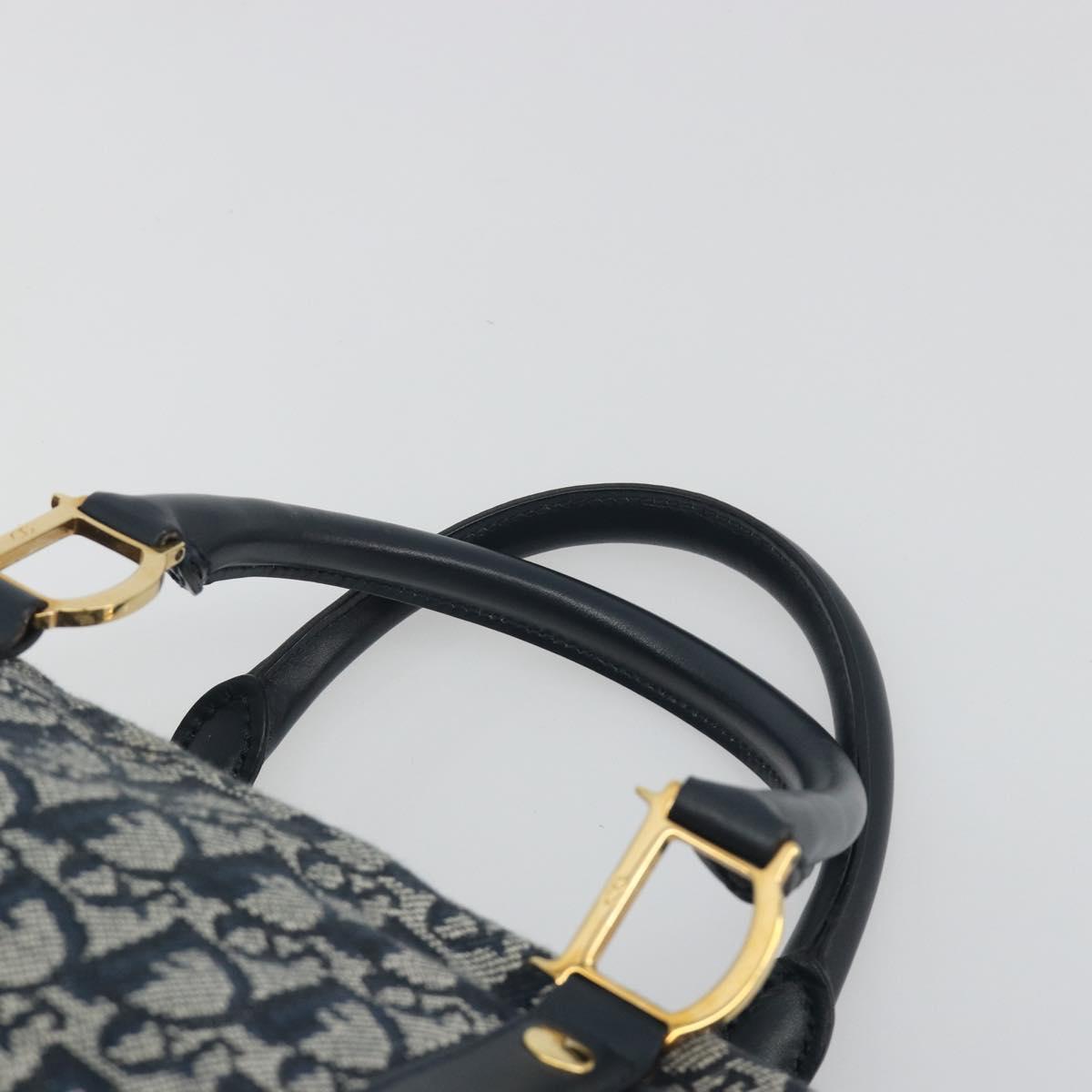 Christian Dior Trotter Canvas Boston Bag Navy Gold Auth 197320V