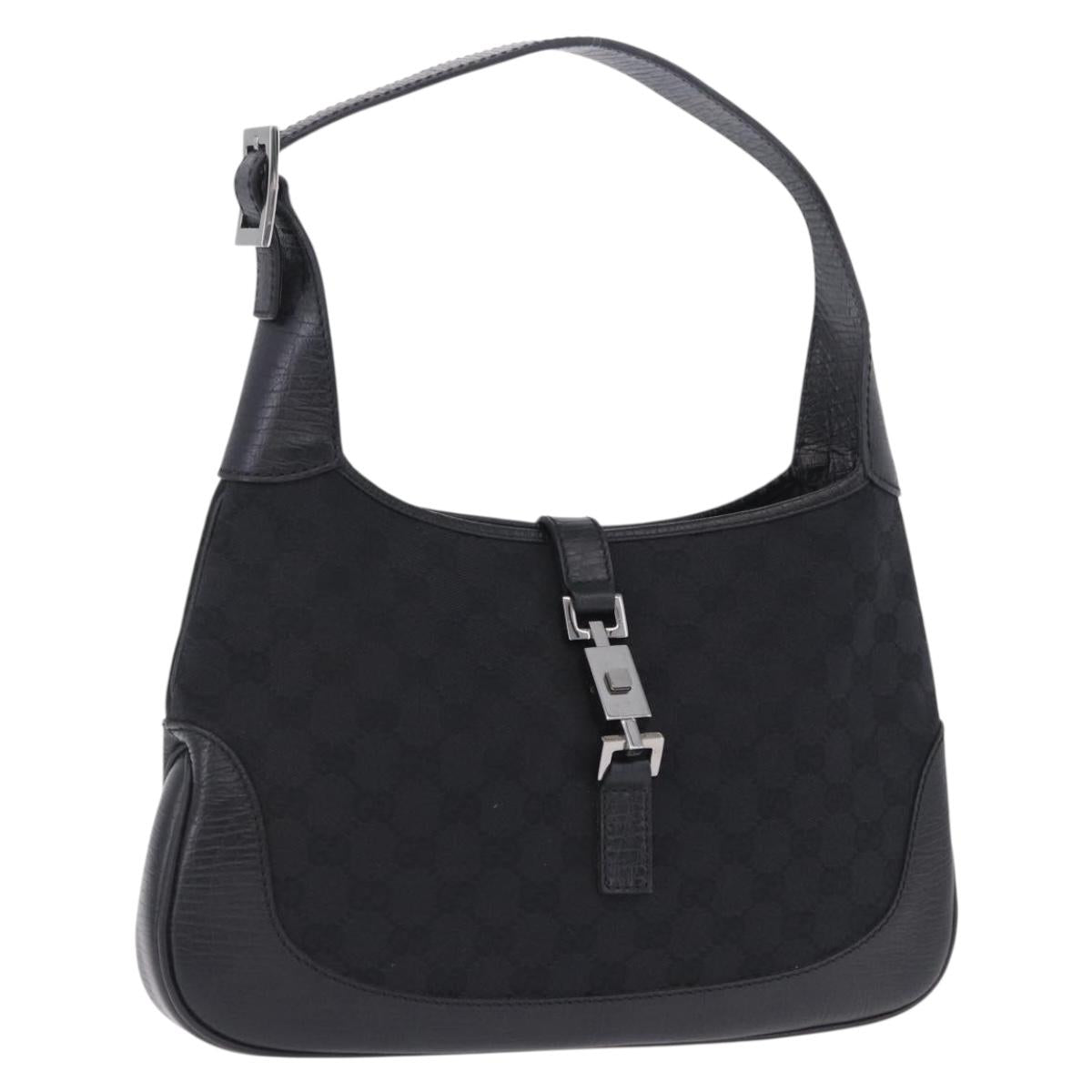 GUCCI GG Canvas Jackie Shoulder Bag Black Silver 00963 Auth 197321V