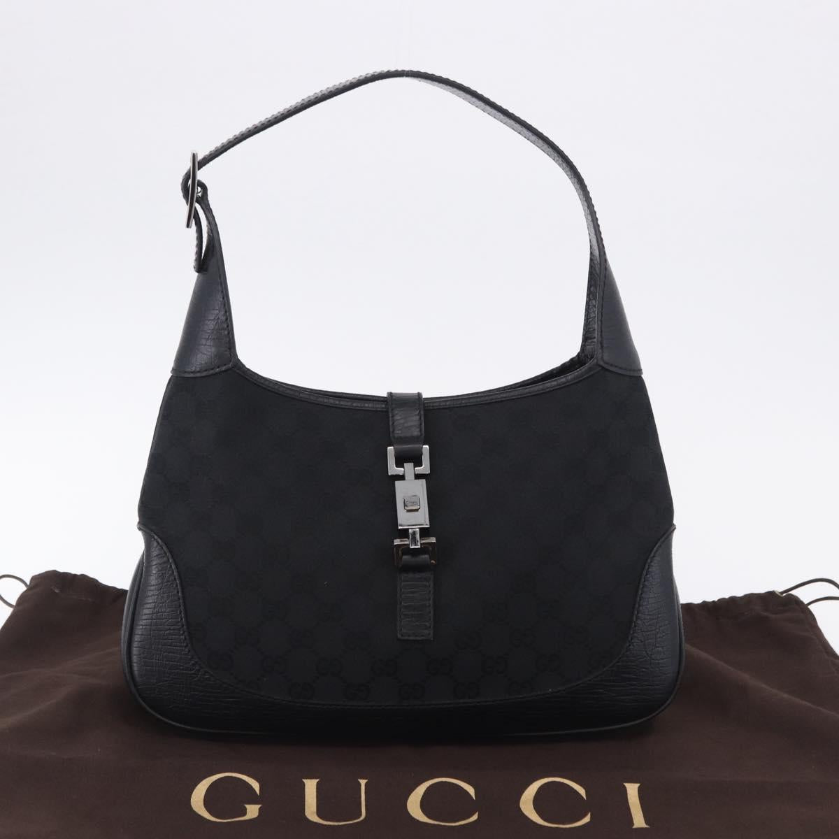 GUCCI GG Canvas Jackie Shoulder Bag Black Silver 00963 Auth 197321V