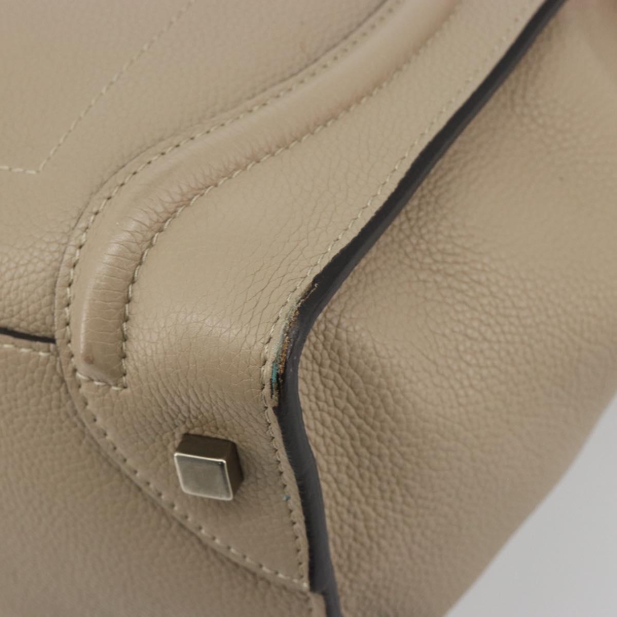 CELINE Luggage Medium Hand Bag Leather Beige Silver Auth 197325A
