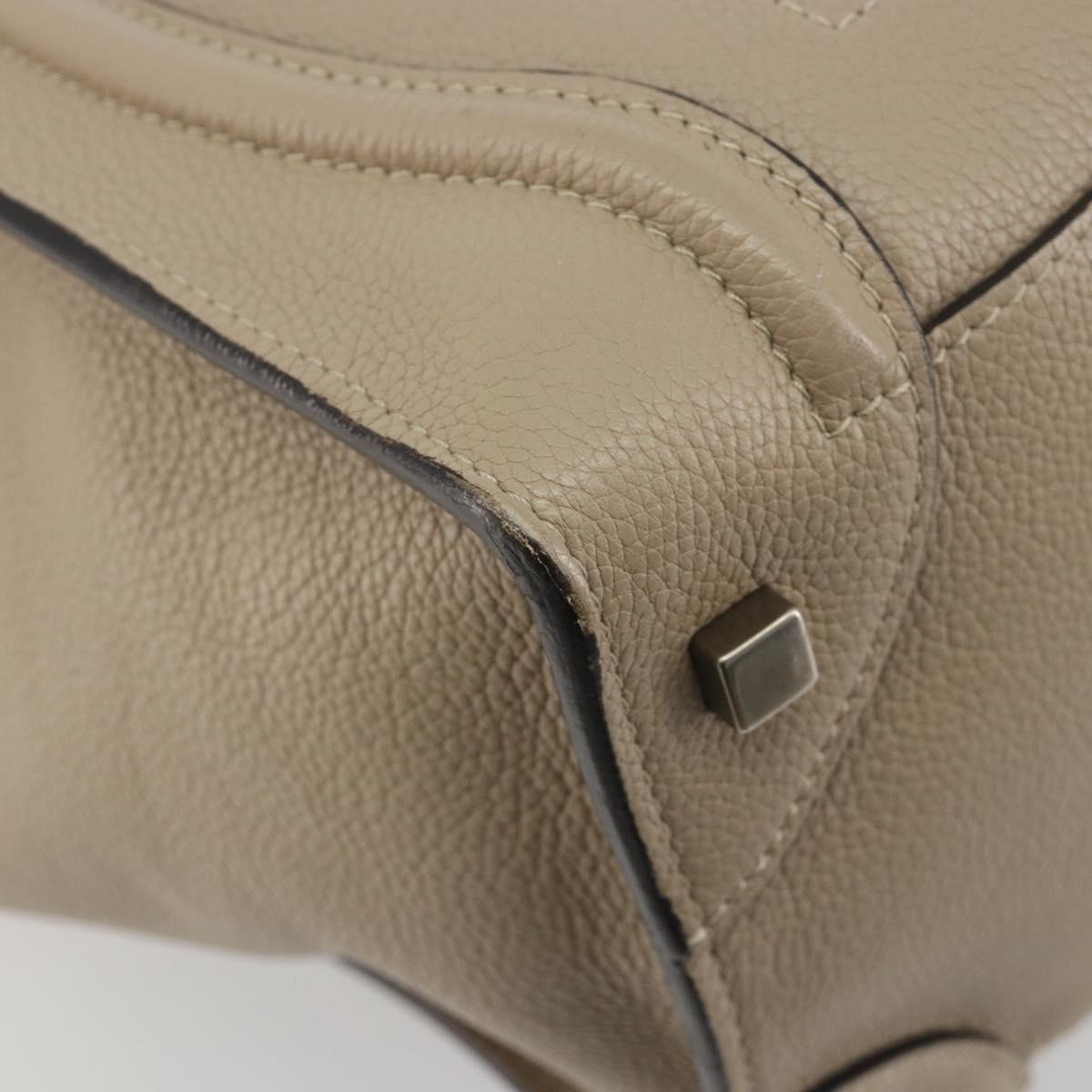 CELINE Luggage Medium Hand Bag Leather Beige Silver Auth 197325A