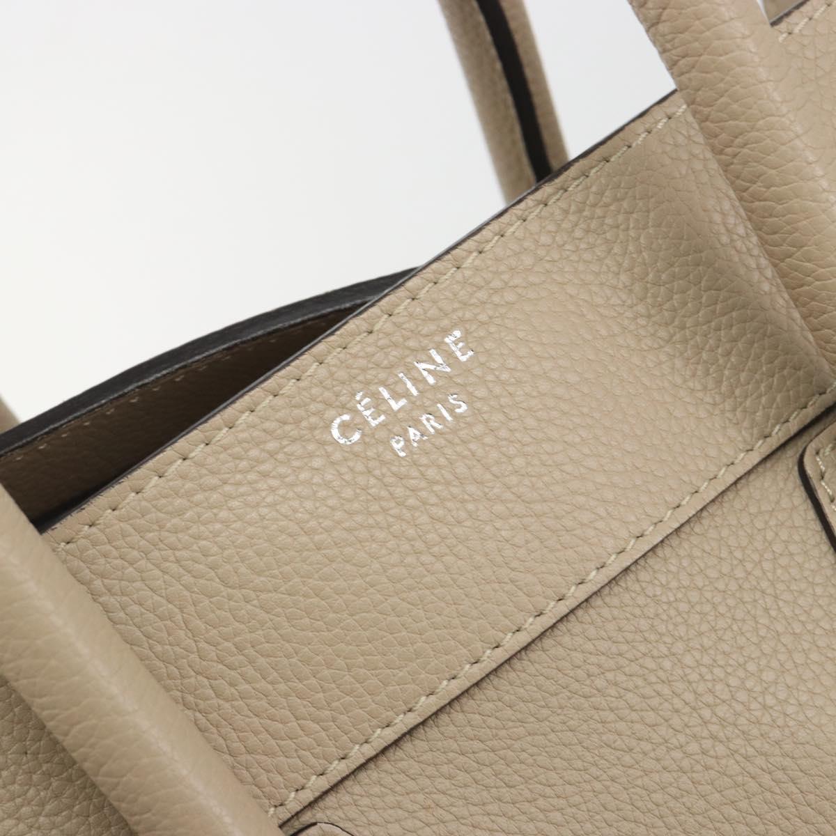 CELINE Luggage Medium Hand Bag Leather Beige Silver Auth 197325A