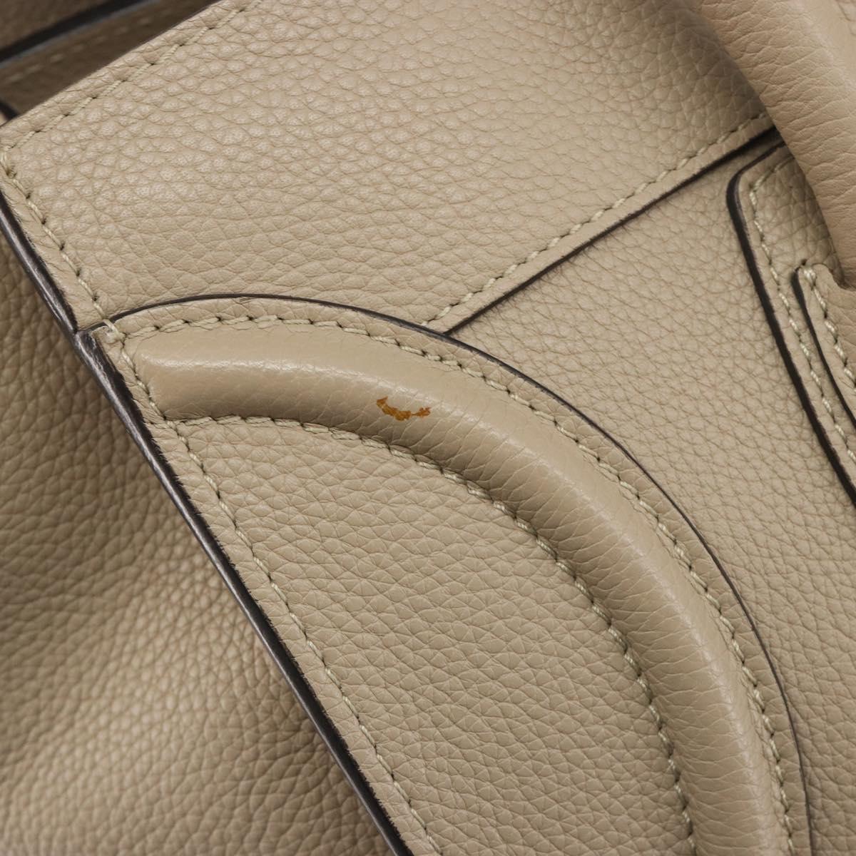 CELINE Luggage Medium Hand Bag Leather Beige Silver Auth 197325A
