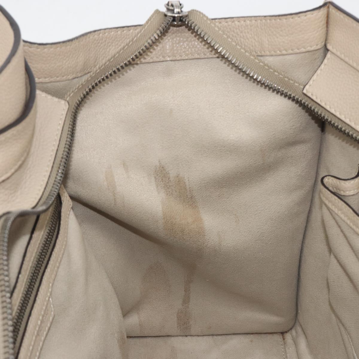 CELINE Luggage Medium Hand Bag Leather Beige Silver Auth 197325A