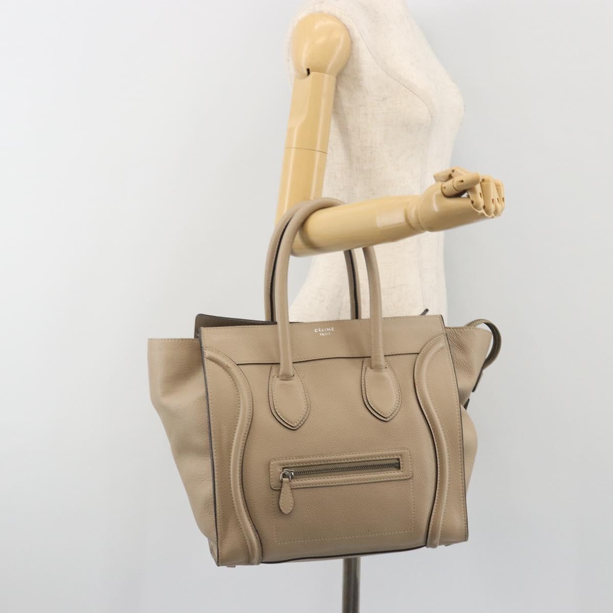 CELINE Luggage Medium Hand Bag Leather Beige Silver Auth 197325A