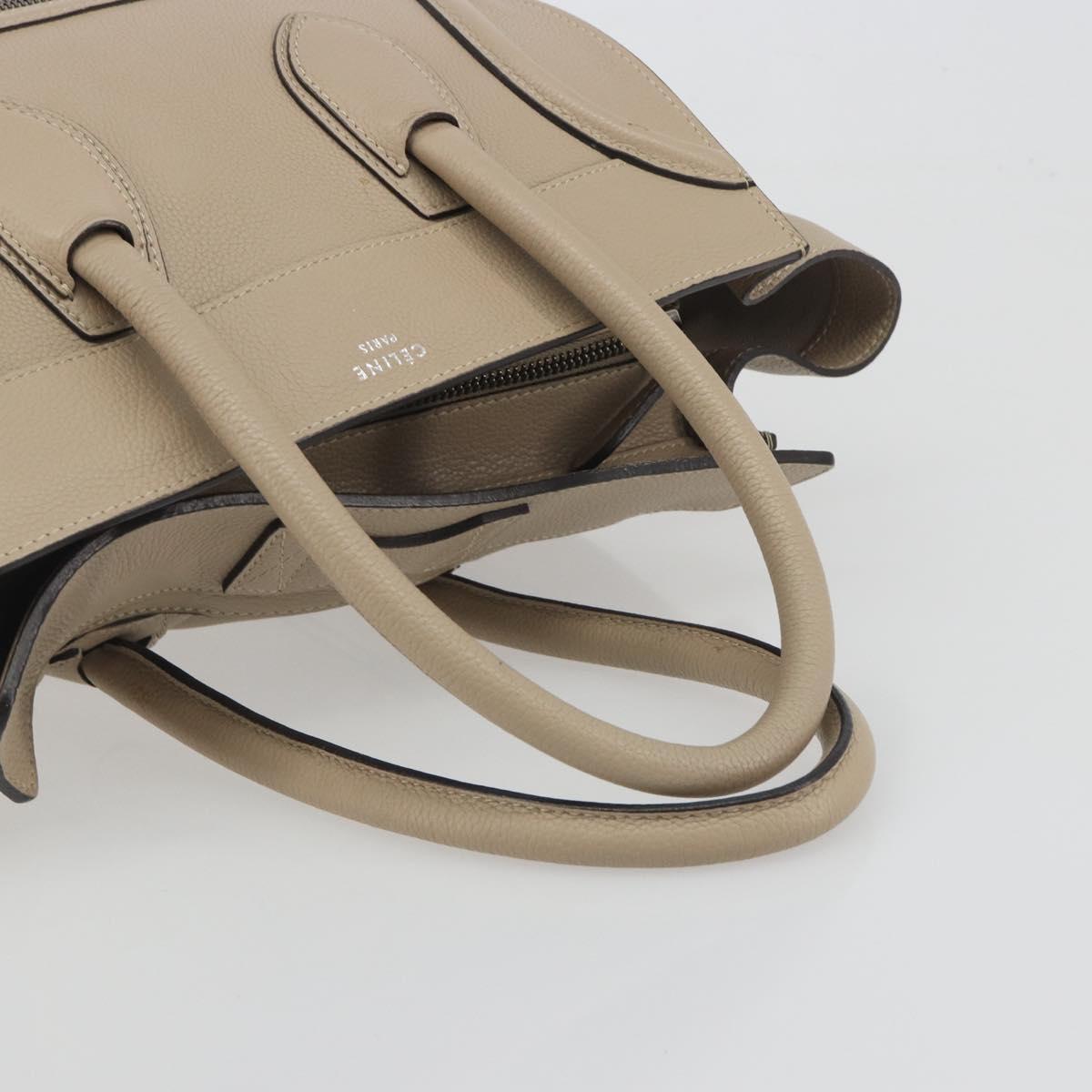 CELINE Luggage Medium Hand Bag Leather Beige Silver Auth 197325A