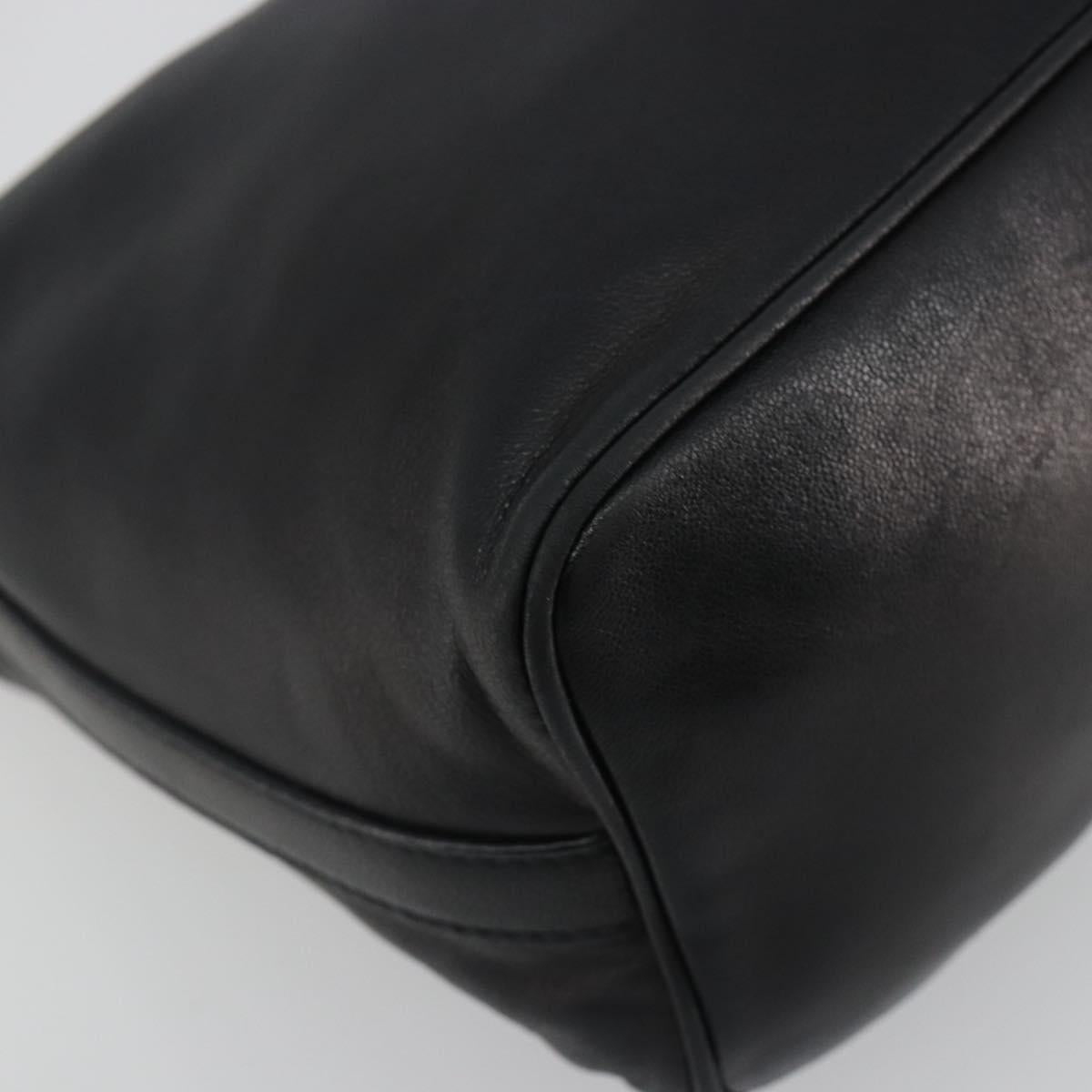 PRADA Hand Bag Leather Black Silver Auth 197326V