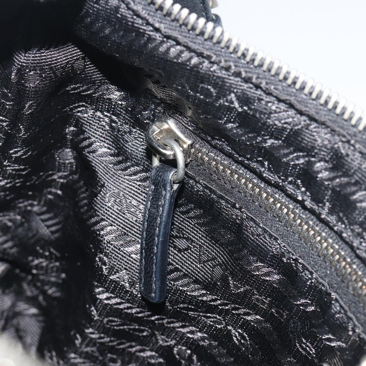 PRADA Hand Bag Leather Black Silver Auth 197326V