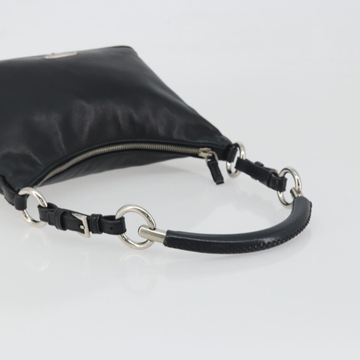 PRADA Hand Bag Leather Black Silver Auth 197326V