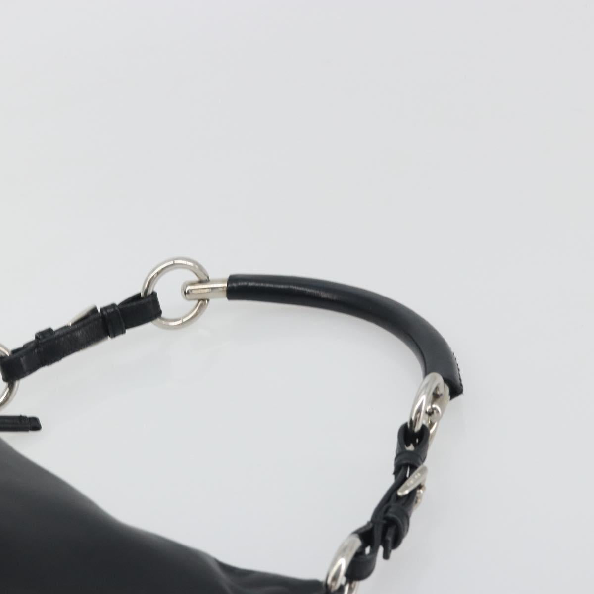 PRADA Hand Bag Leather Black Silver Auth 197326V