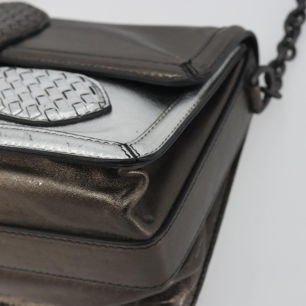 BOTTEGA VENETA Rialto Chain Shoulder Bag Leather Silver Auth 197328V