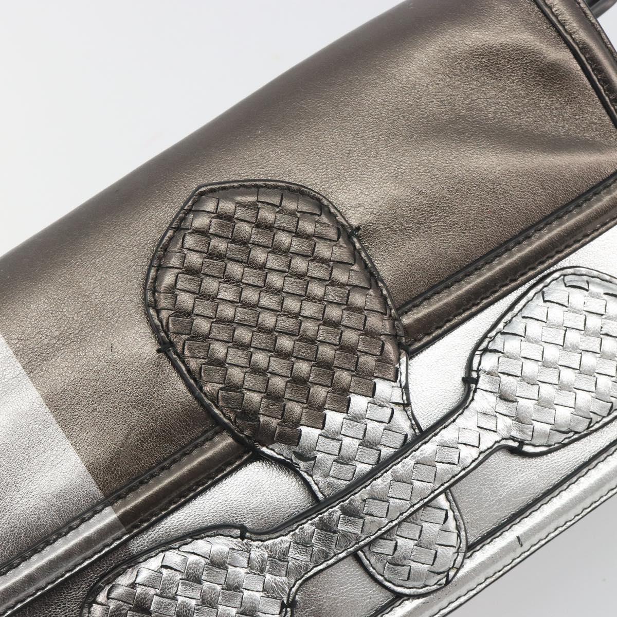 BOTTEGA VENETA Rialto Chain Shoulder Bag Leather Silver Auth 197328V