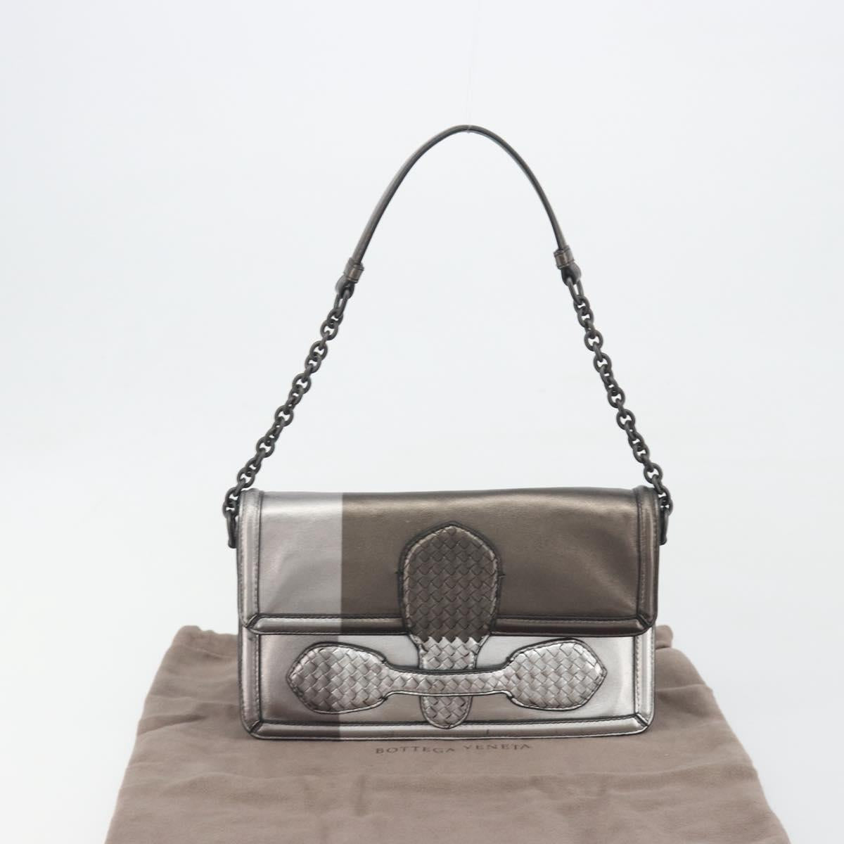 BOTTEGA VENETA Rialto Chain Shoulder Bag Leather Silver Auth 197328V
