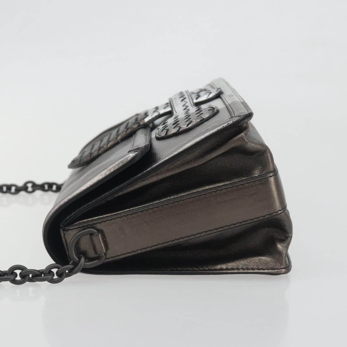 BOTTEGA VENETA Rialto Chain Shoulder Bag Leather Silver Auth 197328V