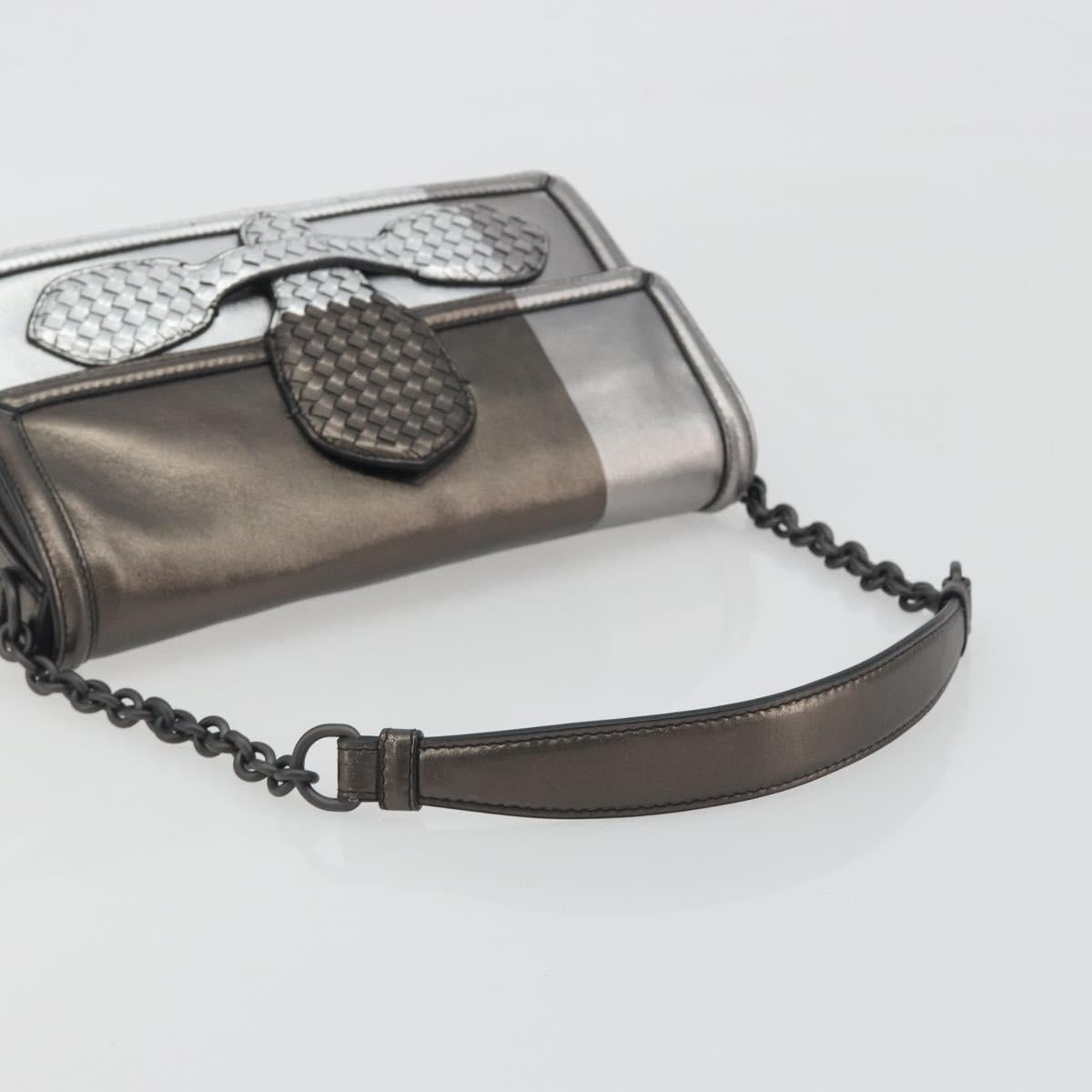 BOTTEGA VENETA Rialto Chain Shoulder Bag Leather Silver Auth 197328V