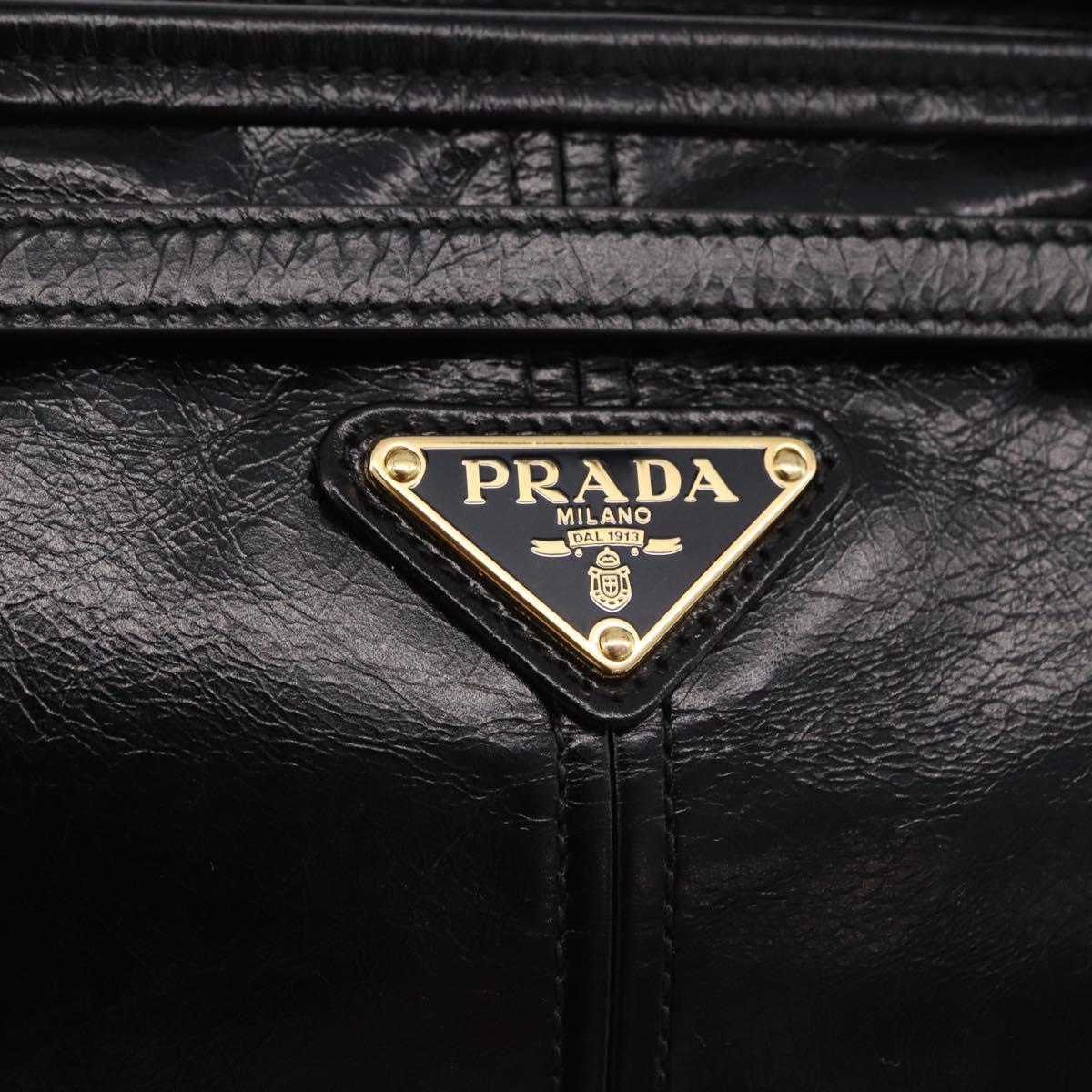 PRADA Bonnie Hand Bag Leather 2way Black Gold Auth 197332SAM