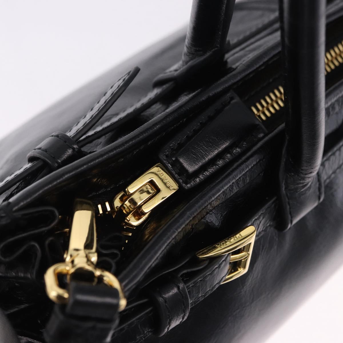 PRADA Bonnie Hand Bag Leather 2way Black Gold Auth 197332SAM