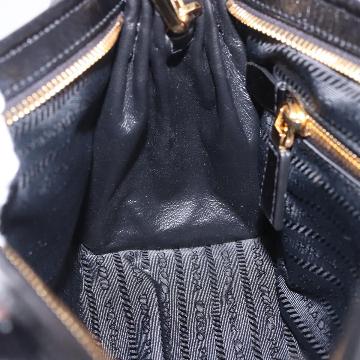 PRADA Bonnie Hand Bag Leather 2way Black Gold Auth 197332SAM