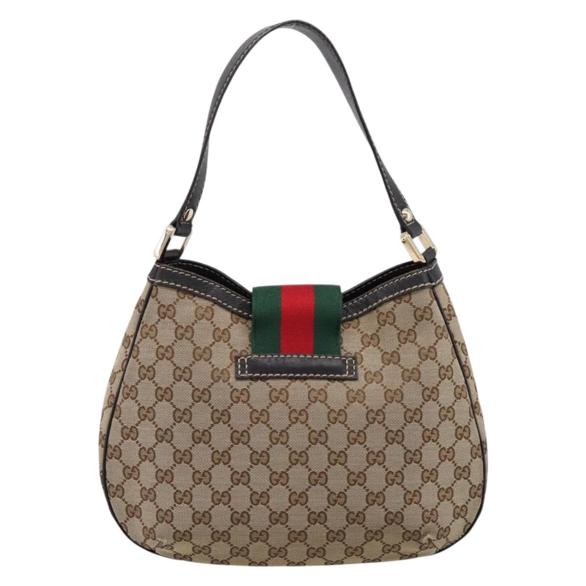 GUCCI GG Canvas Web Sherry Line Shoulder Bag Beige Gold 233608 Auth 197333V