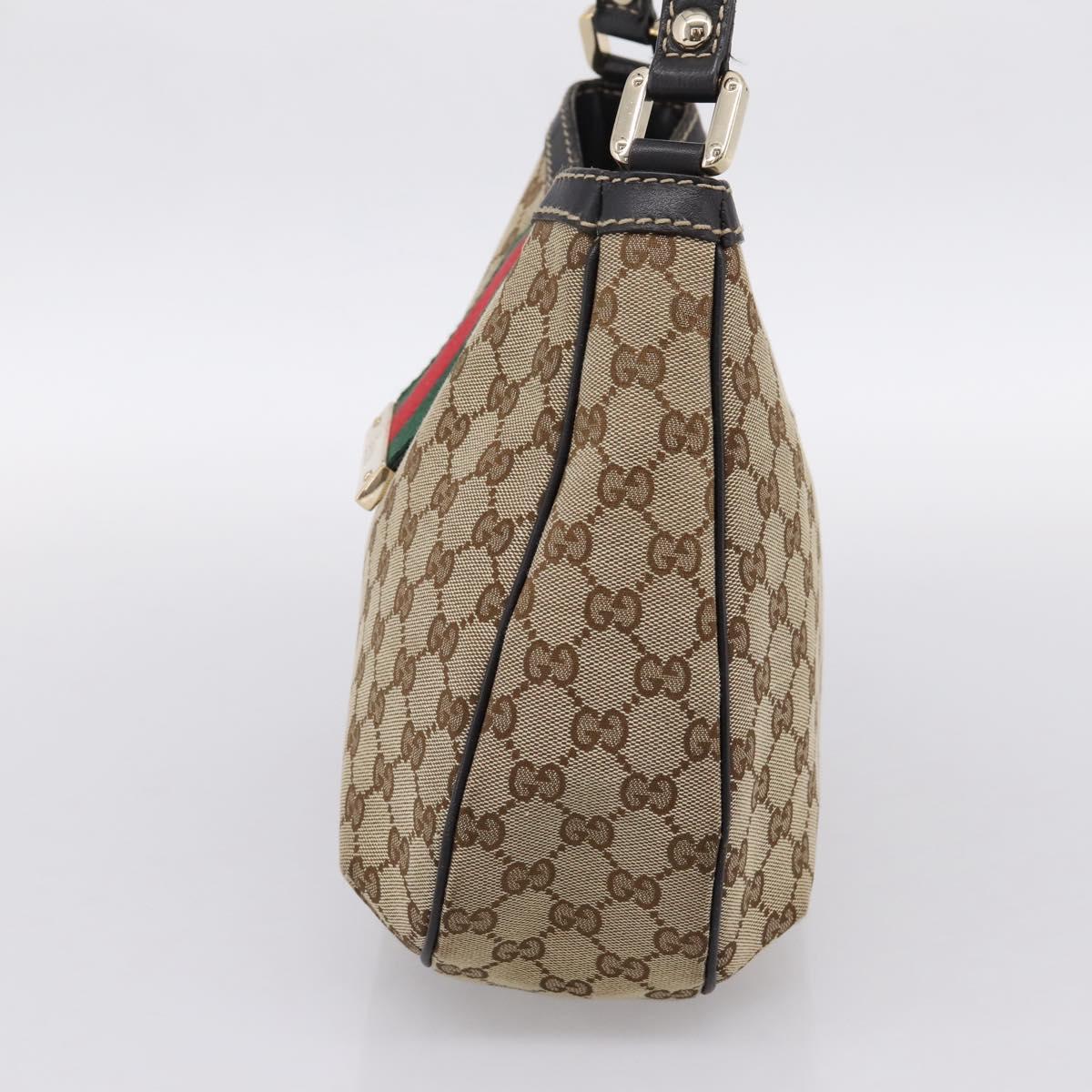 GUCCI GG Canvas Web Sherry Line Shoulder Bag Beige Gold 233608 Auth 197333V