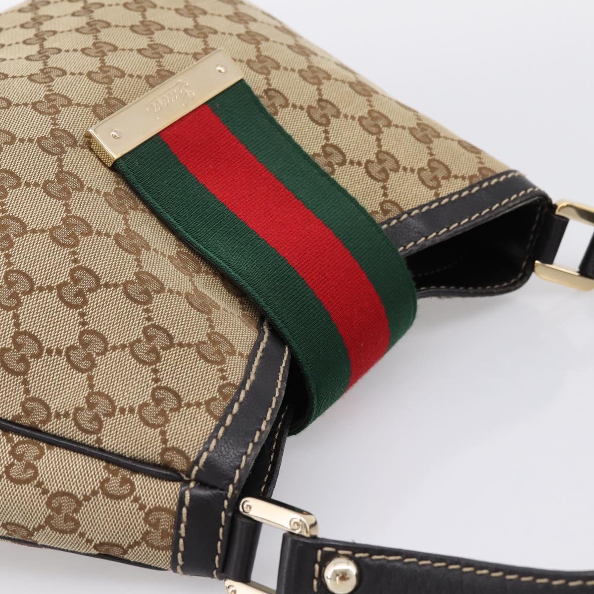 GUCCI GG Canvas Web Sherry Line Shoulder Bag Beige Gold 233608 Auth 197333V