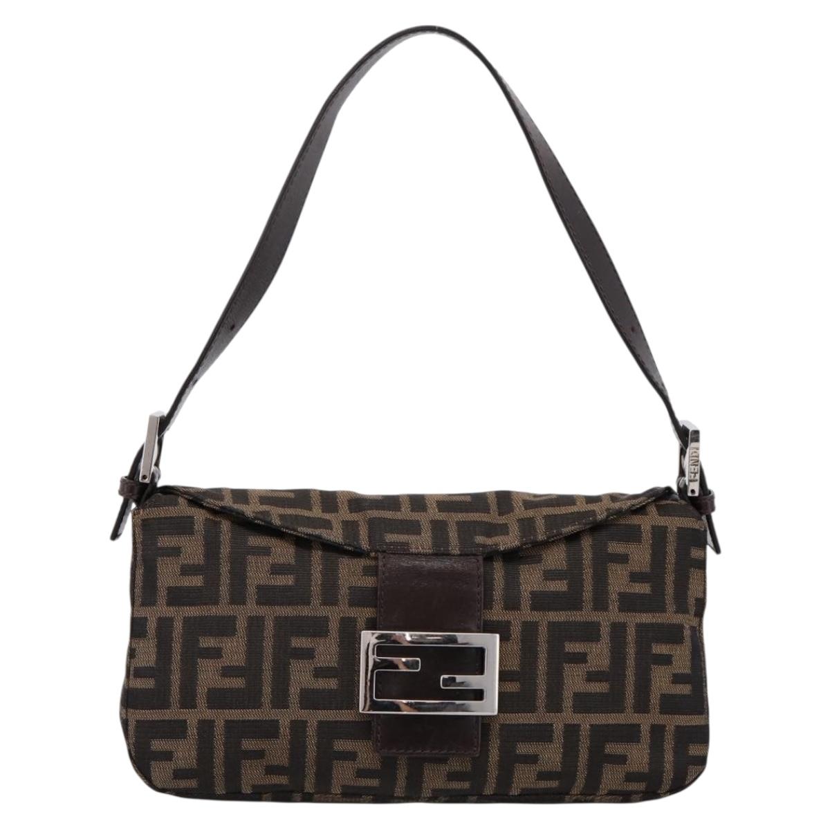 FENDI Zucca Canvas Mamma Baguette Shoulder Bag Brown Black Auth 197334V
